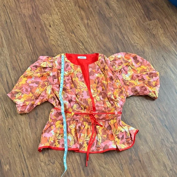 AVARA Nicolette Floral Balloon Sleeve Top vibrant, multicolor peplum - Picture 8 of 10